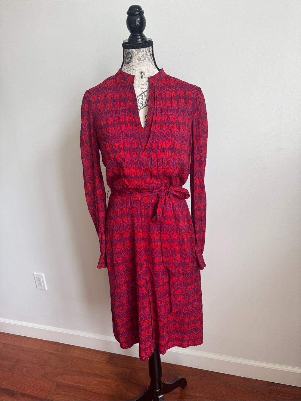 Tory Burch Red and Purple Long-Sleeve Wrap-Style Dress